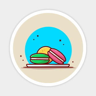 Macaroon On Plate Cartoon Vector Icon Illustration Magnet